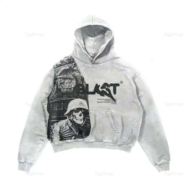 Streetwear Y2k Pullover Sweatshirt Mens Harajuku Hip Hop Retro Skull Graphic Print Oversized Hoodie Goth Tops Clothing