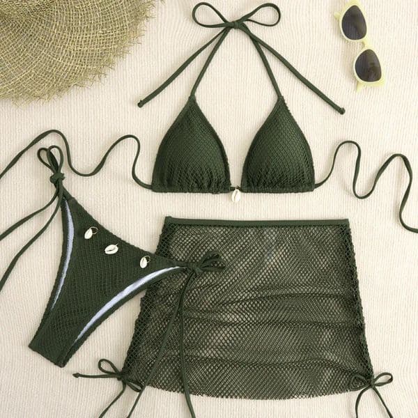 Sexy Net Bikinis Female Swimsuits Women Three-Piece Swimwear Beach Swim Wear Bathing Suits Brazilian Bikini Set Pool Bather 260511
