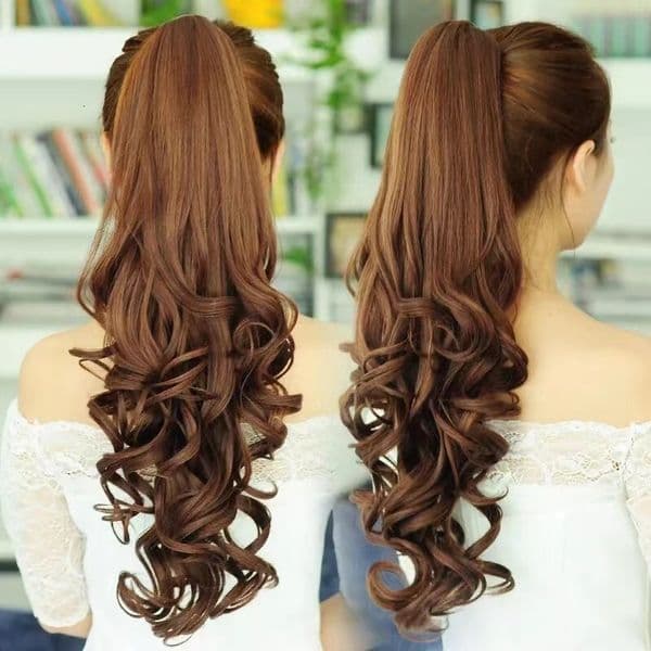 Women's Wave Claw Clip Realistic Natural Pear Blossom Big Curl Ponytail Curly Hair Wig Long Style