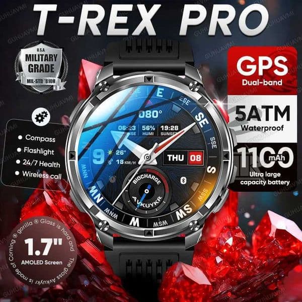 2026 New T-Rex3 Pro 1100mAh Battery Smart Watch GPS path 5ATM Waterproof Sports Run tracker Outdoors Compass Military Smartwatch T260512GSZR