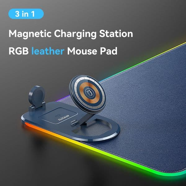 15W 3 Combined 1 Wireless Charging Office Mouse Pad with Colorful Illumination Gaming Pad Rubber Mouse Pad