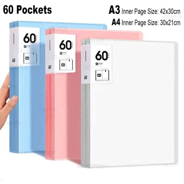 60 Pocket A4 A3 File Folder Picture Po Album Display Book Art Sketching Painting Drawing Paper Document Storage Bag Organizer 260511