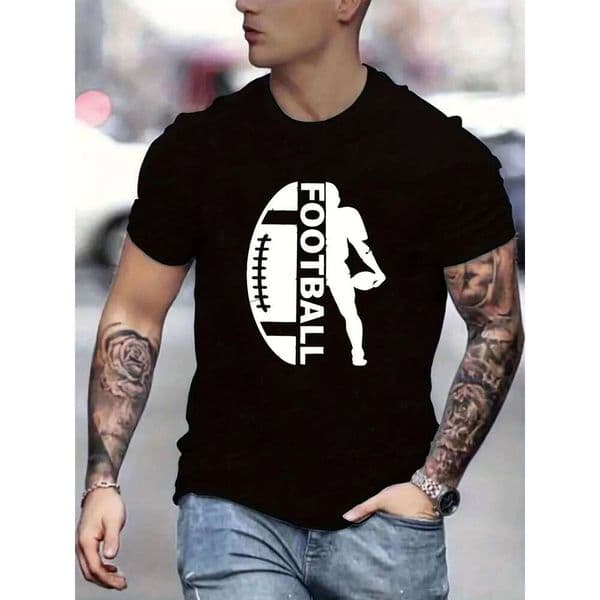 Summer men's 100% cotton casual loose fit rugby print comfortable sports round neck short sleeved T-shirt top