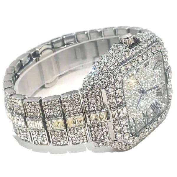 Luxury Diamond Watch for Men Hip Hop Style Bling Iced Out Wristwatch Fashion Square Stainless Steel Waterproof Clock 2024 26Y0512