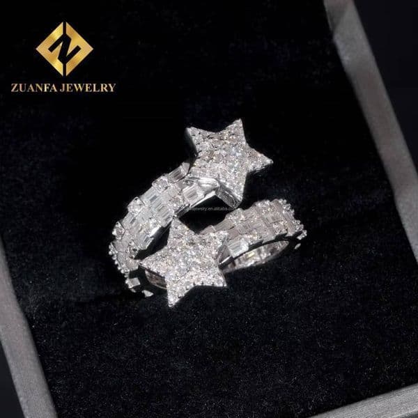 Drop Shipping Elegant Style Female Style Hip Hop Luxury Rapper Iced Out Jewelry VVS1 Moissanite Diamond Star Shape Hip Hop Ring