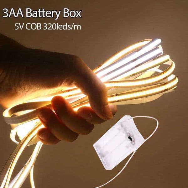 3AA Battery Box 5V Led 8MM 320LEDs/M Warm Natural Cool White Flexible COB Strip Light for Bedroom Cabinet TV Backlight S260512