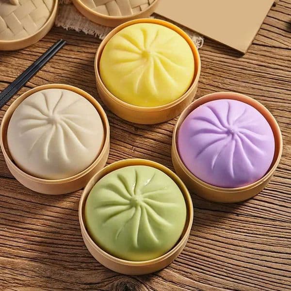 Colorful Dumpling Squishes Stress Balls Simulation Food Squishies Dough Ball With Steamer Low Rebound Decompression ToysT260512