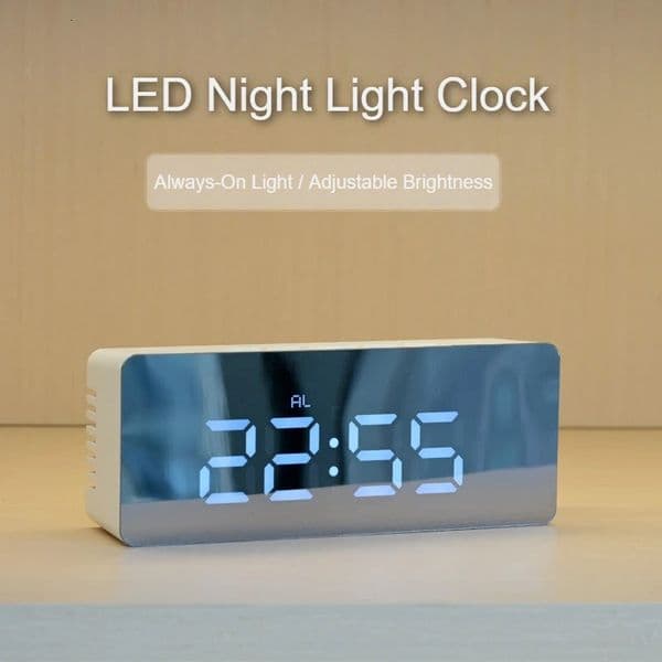 LED Mirror Alarm Clock with Night Light USB DualPowered Digital Display Desktop 260512