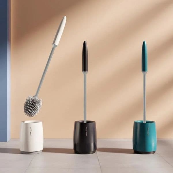 1set Silicone Head Toilet Brush Quick Draining Clean Tool Wall-Mount Or Floor-Standing Cleaning Brush Bathroom Accessories 260511