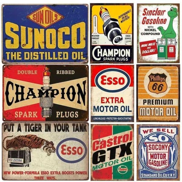 Vintage Metal Tin Poster Gas and Oil Champion Signs Metal Posters Plate Colorful Visual Wall Art for Cafe Bar Club Party Decor T260512