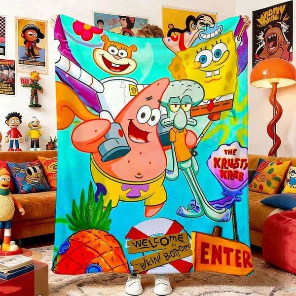 S-Sponge-Bobs Throw Blanket for Sofa Blankets & Throws Bedspread on the Bed Home and Decoration Anime Bedspreads Picnic Double W260512