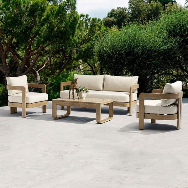 Outdoor courtyard sofa combination high-end outdoor aluminum alloy wood grain furniture hotel outdoor villa garden leisure sofa