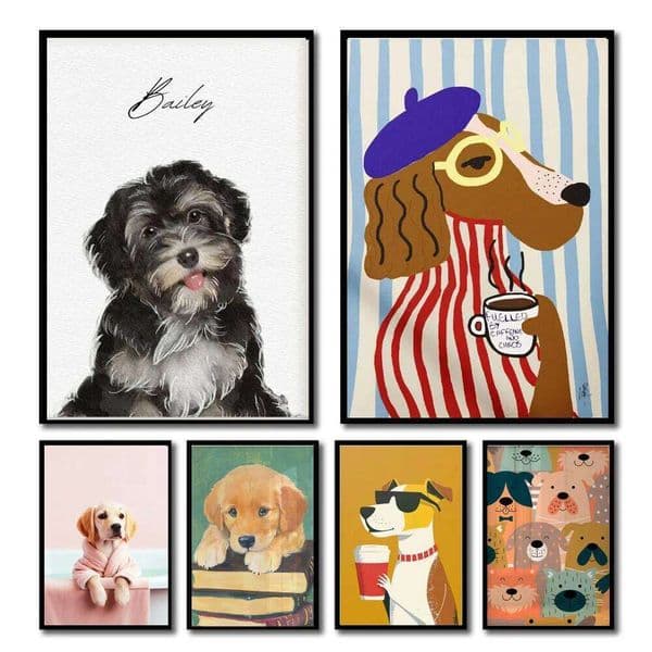 1pc Funny Lovely Wall Art Print Retro Cute Dog Illustration Bathroom Living Room Bedroom Kitchen Decor 26W05012