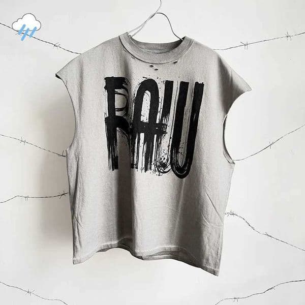 26SS Letters Graffiti RAW Sve Cut T-Shirt Men Women Hip Hop Vintage Washed Dirty Damaged Hole Saint Sveless T Shirt Tee L260511