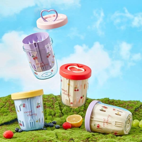 Double Wall Salad Cup Portable Leak Proof Oat Container With ForkHandle Drain Fruit Cute Breakfast For Student 260529