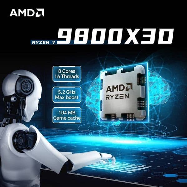 AMD Ryzen 7 9800X3D 8-Core 16-Thread DDR5 Socket AM5 NEW 47GHz L396M 120W Processor 4NM R7 9800X3D but No Fan