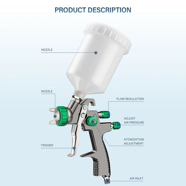Luxury Designer Decor LP Professional Low Pressure Gun Sprayer Pneumatic 600Ml Paint Spray Hine Adjustable For Car Furniture Wall room DIY D 3
