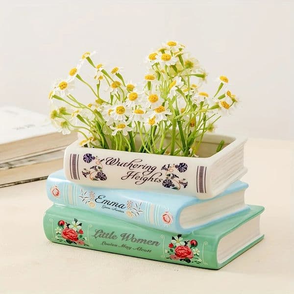1pc Creative threelayer Ceramic Book Vase retro bookshaped vase home decoration ceramic flower pot Festival gift 260512