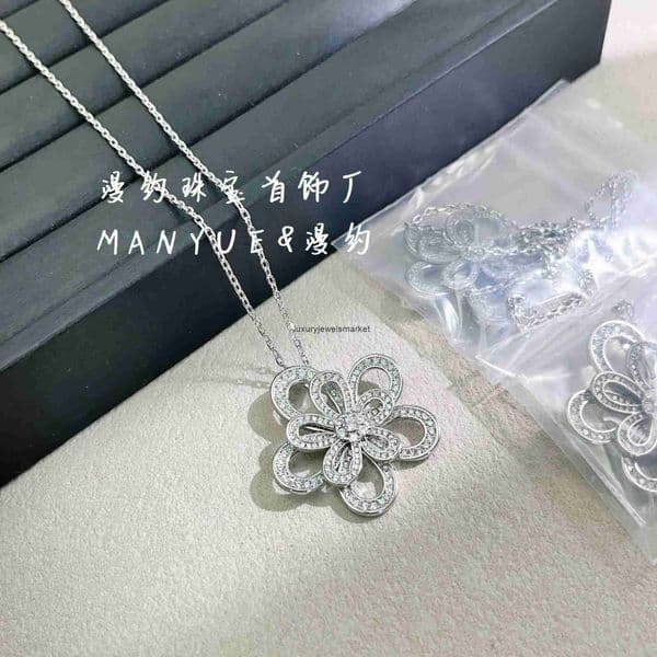 Van cleeff Double-Layer Full-Diamond Sunflower Necklace for Women Popular Elegant High-End Clavicle Chain Live Broadcast