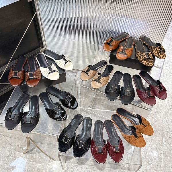 Free Shipping Babylone Mules Womens Sandal Designer Slippers Beach Babylone Slides Leather Summer Shoes Casual Flat Heels 1084