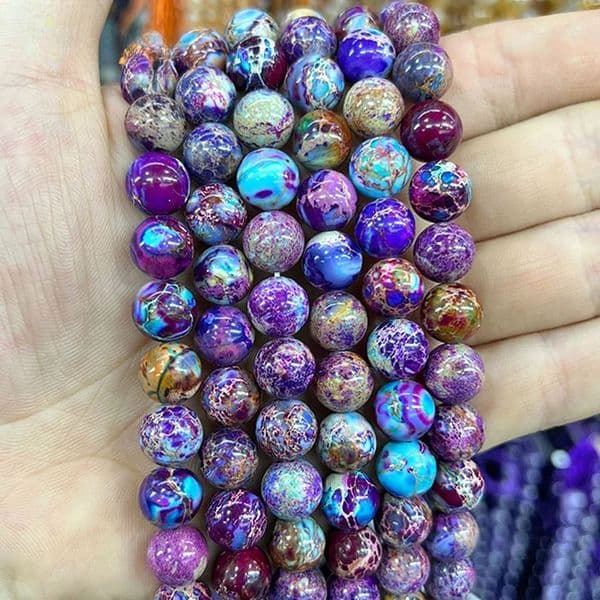 Mixed Color Natural Stone Patterned Stone Purple Blue Round Bead For Jewelry Making DIY Accessories Bracelet 15" Inch 4/6/8/10Mm
