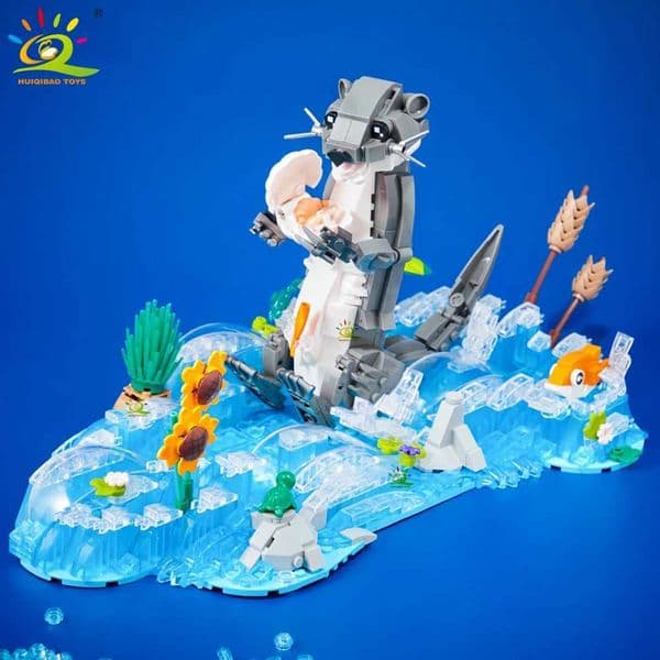HUIQIBAO MOC Otter Animal Model Building Block Brick Boy Assembly Construction Toy For Children Kid DIY Game Home Desk DecorJ260513