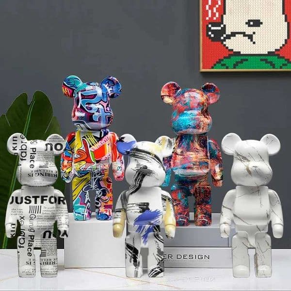 Graffiti Bear Statue Block Bear Decor Resin Desktop Ornaments Bear Sculpture Living Room Home Decoration Kids Birthday Gifts T260512