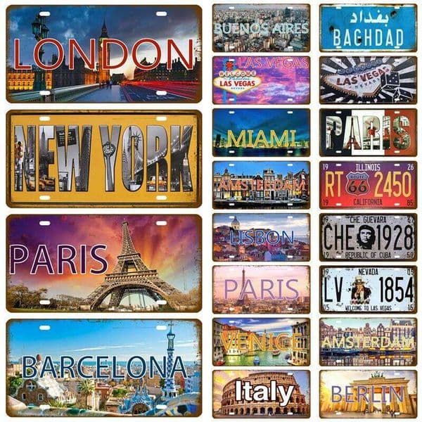 Route 66 France City Tinplate Plate Metal Vintage Plaque Tin Sign Wall Bar Decor PARIS LYON MARSEILLE Flag Poster Art 26L0513