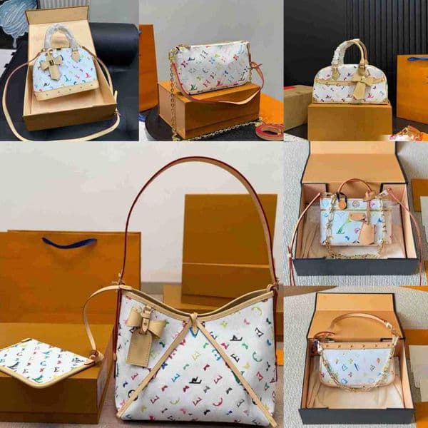 Hot Shoulder Bags Designer shoulder bags leather takashi murakami handbag baguette canvas women colorful bag fashion composite lady beach clutch tote woman
