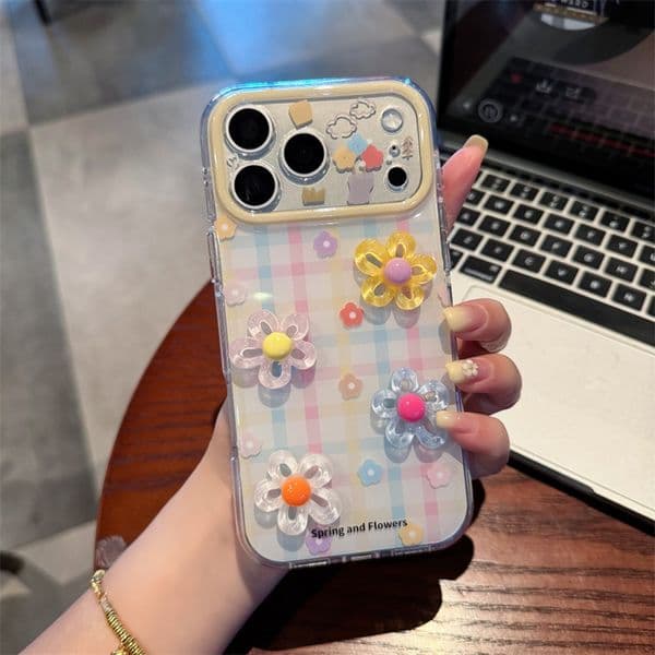 iPhone 17 Pro Max Protective Case: Elegant 3D Flower Patterned IMD Material Smartphone Skin