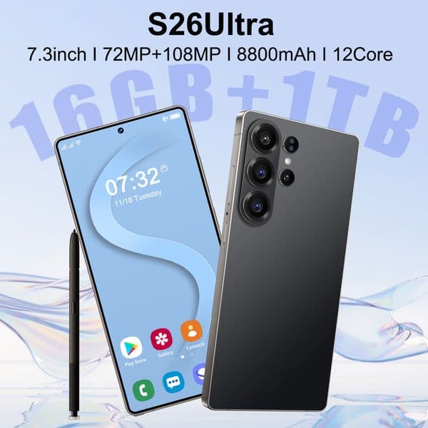 designer S25 Ultra S26 ultra Android Smartphone Camera Face Phone Unlocked LTE 16GB+1TB HD GPS Mobile Phone Ring Packaging box bag