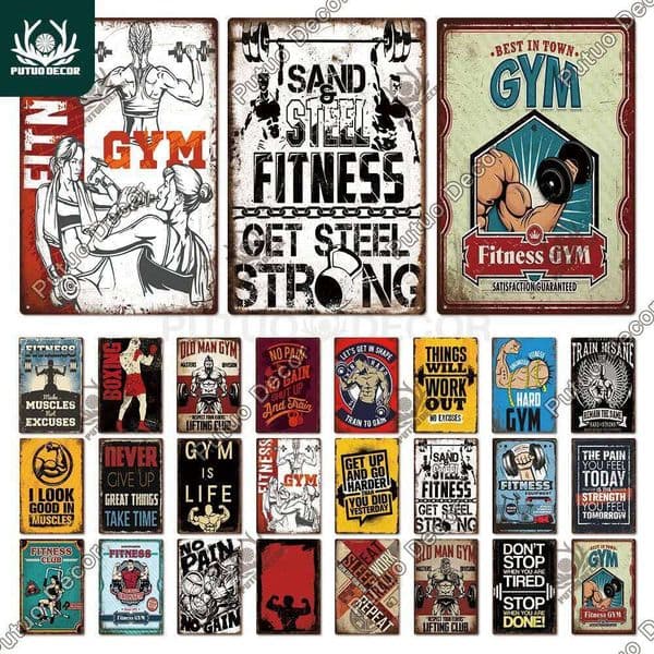 Putuo Decor Vintage Tin Signs Plaque Metal Plates Retro Posters Work Out Wall Art Decorative for Home Man Cave Gym Room 26L0513