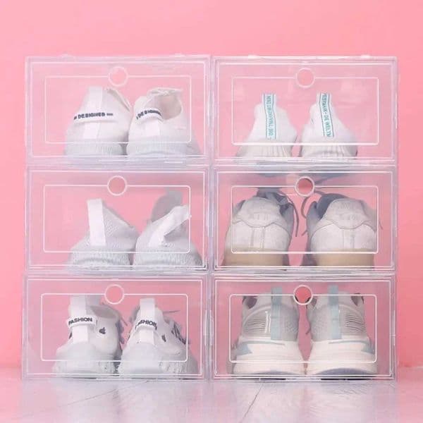 6pcs Transparent Shoe Boxes Stackable Shoe Cases Storage Plastic Shoes Box Dustproof Sneaker Boxes Shoes Furniture Organizers T260512