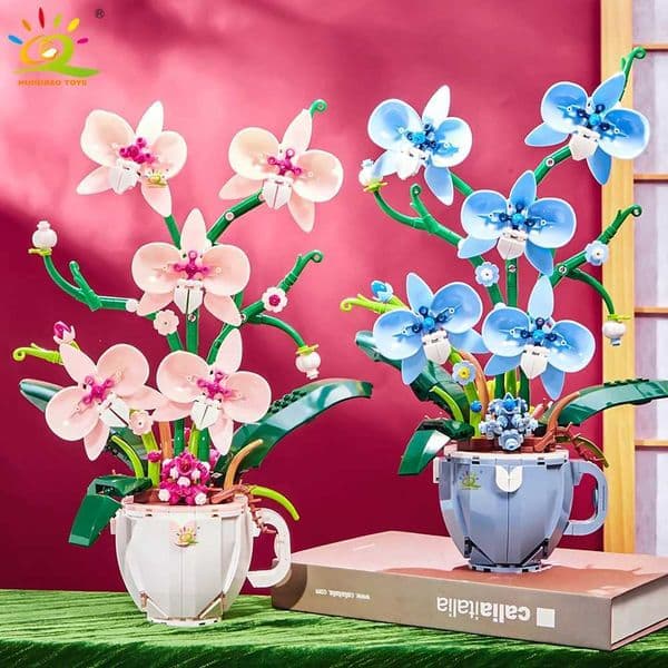 HUIQIBAO Flower Orchid Coffee Cup Potted Building Blocks 3D Bouquet MOC Bricks Construction Toys DIY He Desk Plant Decoration L26051NTH Y260522