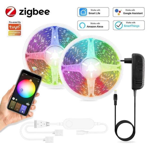 Zigbee Tuya Smart Life App 5050 RGB Lights Strip 5m 10m 15m 20m 12V Led Tape Support Alexa Control Room Decoration S260512