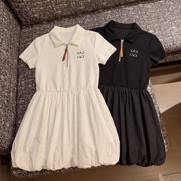 Women Designer Luxury Dress Polo Zipper Embroidery Skinny A Line Skirts Summer Party Ruched Elegant Dresses