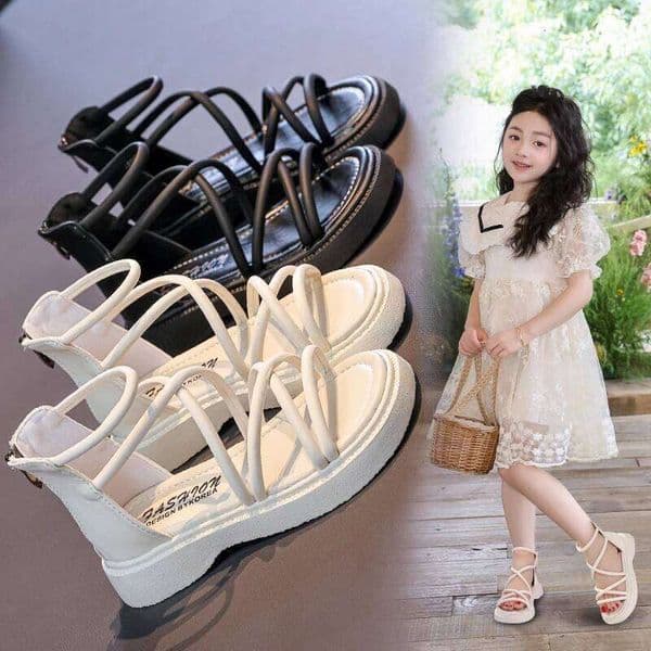Summer Comfortable Toddler Girls Roman Sandals Back Zipper Non-Slip Soft Sole Kids Daily Outdoor Beach Vacation Shoes 26W0513