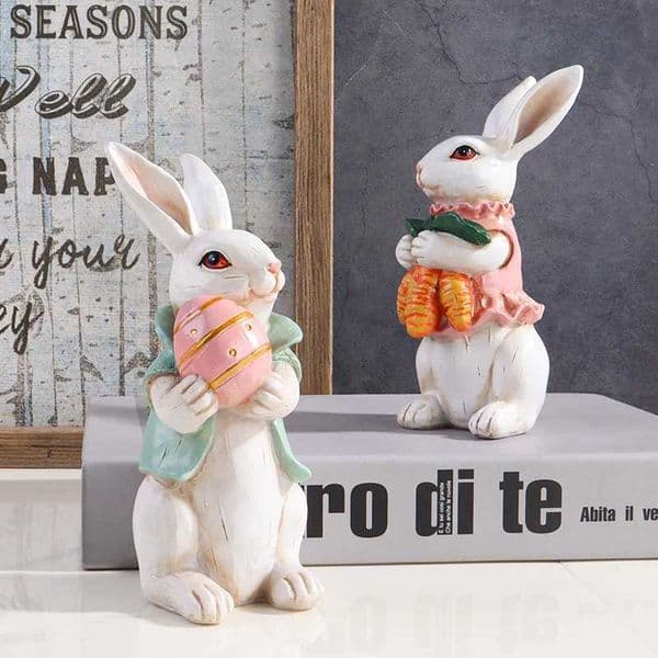 Easter Bunny Holding Egg Resin Sculpture Decorative Figurine for Home Bedroom Living Room and Holiday Atmosphere Decoration T260512