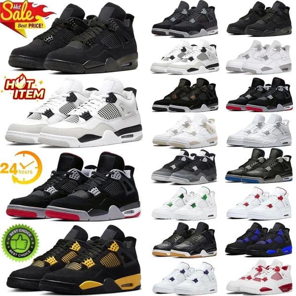 2026 4s Basketball Shoes Men Women 4 Black Cat Military Blue Sail Pine Green Thunder White Oreo Bred Sneakers University Blue
