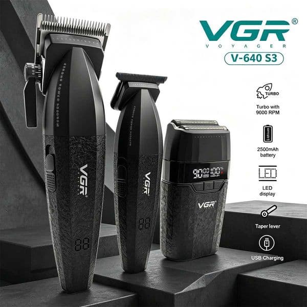 VGR Hair Trimmer Professional Hair Cutting Machine 9000 RPM Barber Shaver Cordless Hair Clipper LED Trimmer for Men V-640 S3T260513