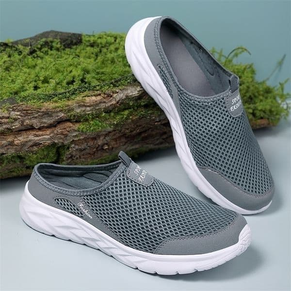 Plus size 39- 47 Summer Men Half Slippers Lightweight Casual Shoes Outdoor Male Flat Slippers Anti-slip Mesh Slip on Loafers 260508