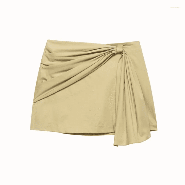 Skirts Women's Skort With Tie 2026 Spring Fashion Mid Waist Side Zipper Women Voluminous Chic Female