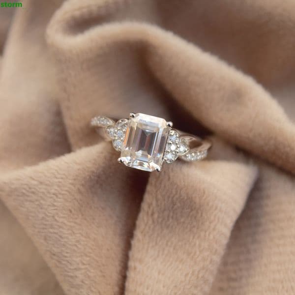 GEMETHYST Vintage 925 Sterling Silver Moissanite Emerald Cut Claw Set Anniversary Ring-Perfect Gift for Women Same Day Ship