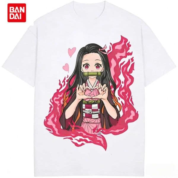 Demon Slayer Nezuko Cotton T Shirt Graphic Tee Anime Fan Art Style Streetwear Casual Fashion L260513NUE2