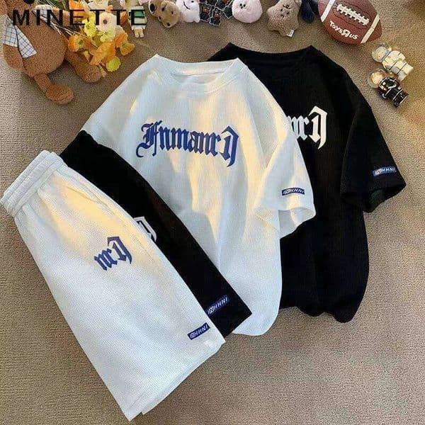 Waffle Casual Summer Ice Silk Short-sleeved Sports Clothes T-shirt Men's Clothing Set Matching 26L0513