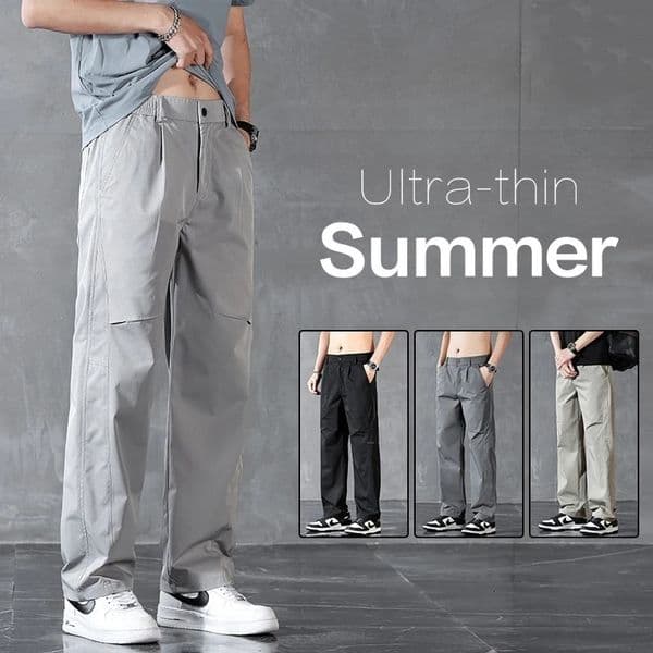 Clothing Spring Summer Thin Mens Casual Straight Trousers Elastic Waist Outdoor Business Solid Color Long Pants Male 260513