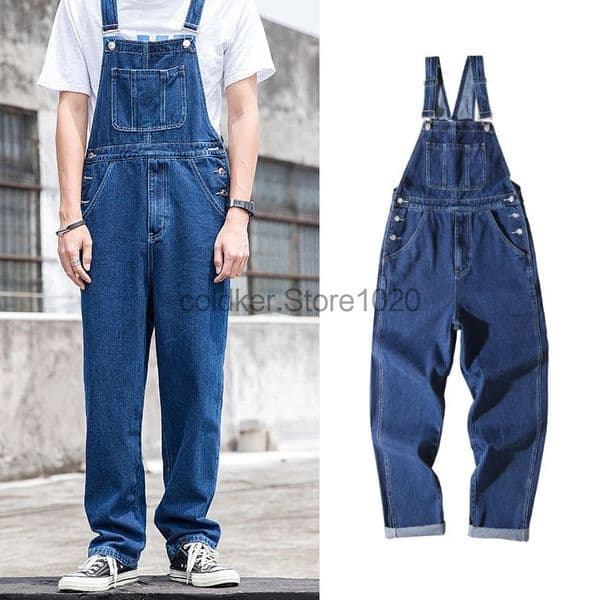 Mens Denim Overalls Casual Multiple Pockets Loose Splice Straight Rompers Fashion Adjustable Suspenders Jeans For Male 260513