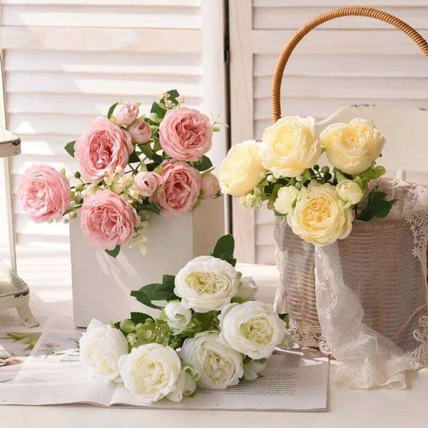 Artificial Flowers Fake Silk White Peonies Used for Home Room Vase Decoration Christmas Wreath Wedding Bouquet Party Accessories W260513
