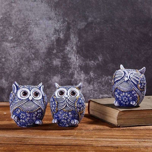 Nordic Resin Blue and white porcelain color three uncreative cute owl home furnishings office desktop lucky housewarming gift 26Y0513