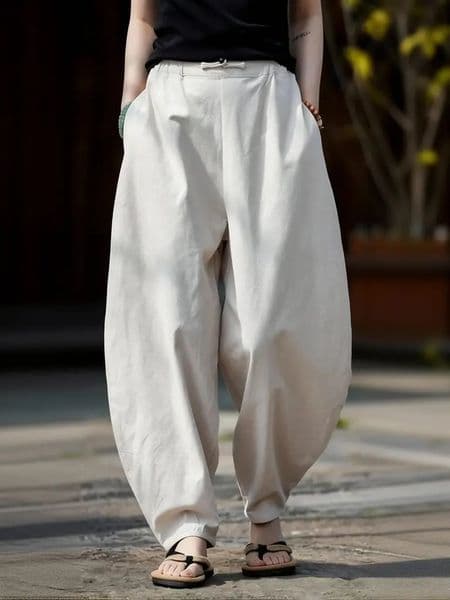 Vintage Linen Harem Pants Cotton Trousers Wide Loose Lantern Drawstring Pocket Spring Summer Men Casual 260513